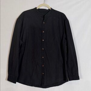 J. Peterman Long Sleeve Button Down Shirt Top Size L Black
